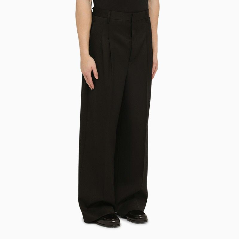 AMI PARIS Men's Black Wool Trousers for SS24