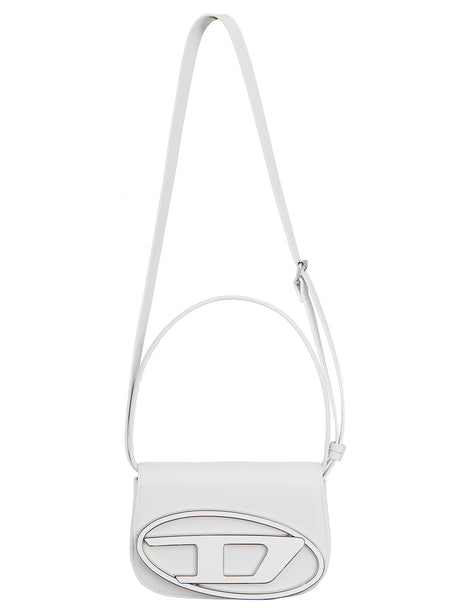 DIESEL White Leather Shoulder Bag with Removable Strap and Magnetic Closure