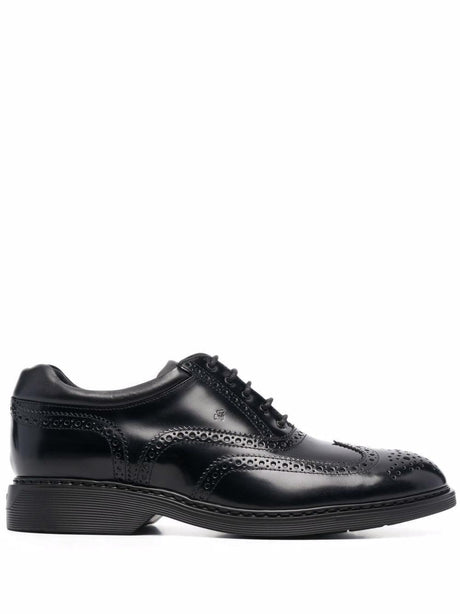 HOGAN Men's Black Leather Lace-up Moccasins for SS24