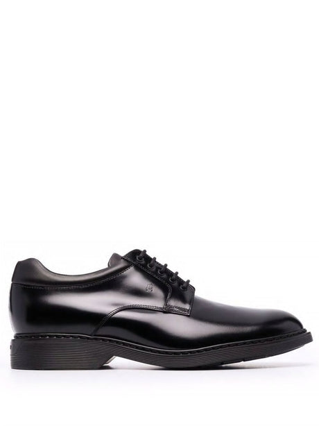 HOGAN Men's Black Leather Derby Dress Shoes with Rubber Sole