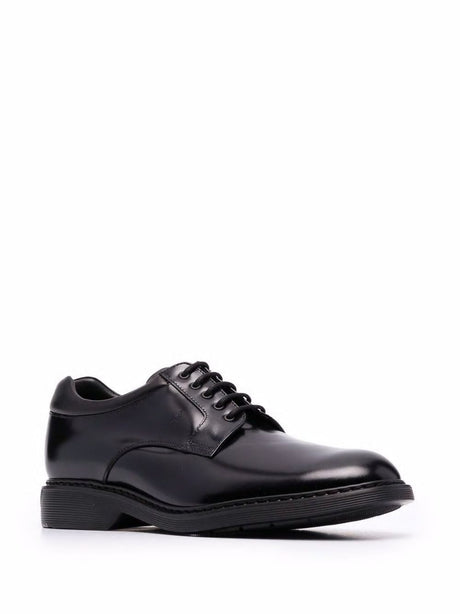 HOGAN Men's Black Leather Derby Dress Shoes with Rubber Sole