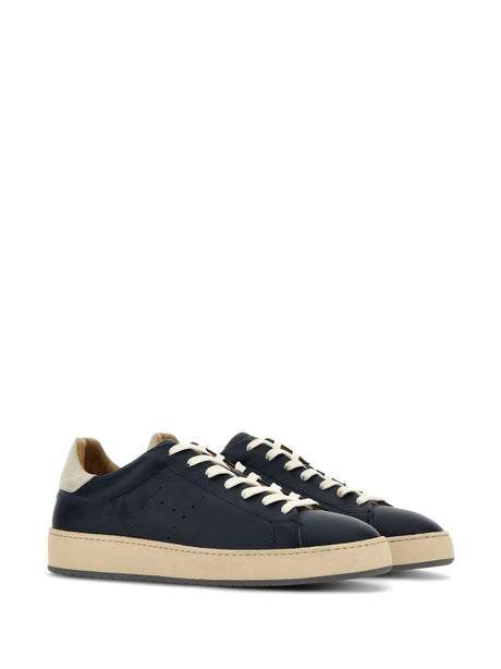 HOGAN Men's Elegant Leather Sneakers - Navy Blue with Suede Accents