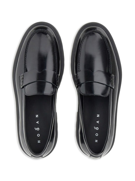 HOGAN Elegant Black Leather Moccasins