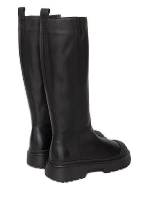 HOGAN Stylish Black Leather Knee-Length Boots for Women