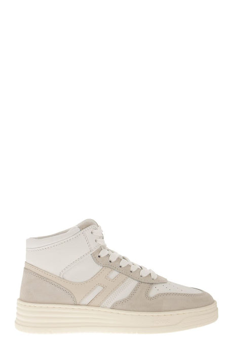 HOGAN Retro-Inspired High Top Sneakers for Women - Silver and Ivory