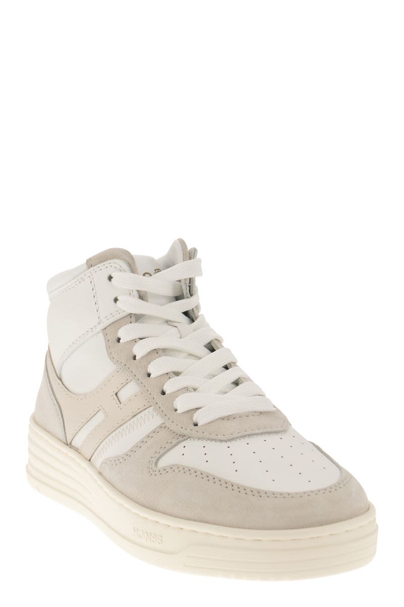 HOGAN Retro-Inspired High Top Sneakers for Women - Silver and Ivory