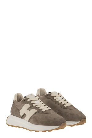 HOGAN Retro-Inspired Leather and Canvas Women's Trainers - 5 cm Height