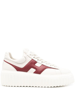 HOGAN Autumn Striped Leather Sneakers in Beige and Bordeaux