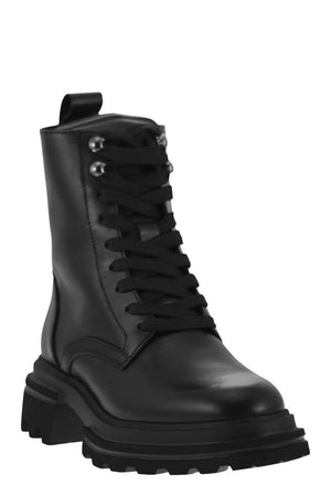 HOGAN Combat Boots - Lace-Up & Side Zip Closure