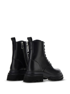 HOGAN Chic Black Leather Lace-Up Ankle Boots