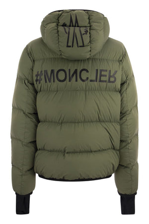 MONCLER GRENOBLE Olive Green Short Down Jacket with Adjustable Hood for Men