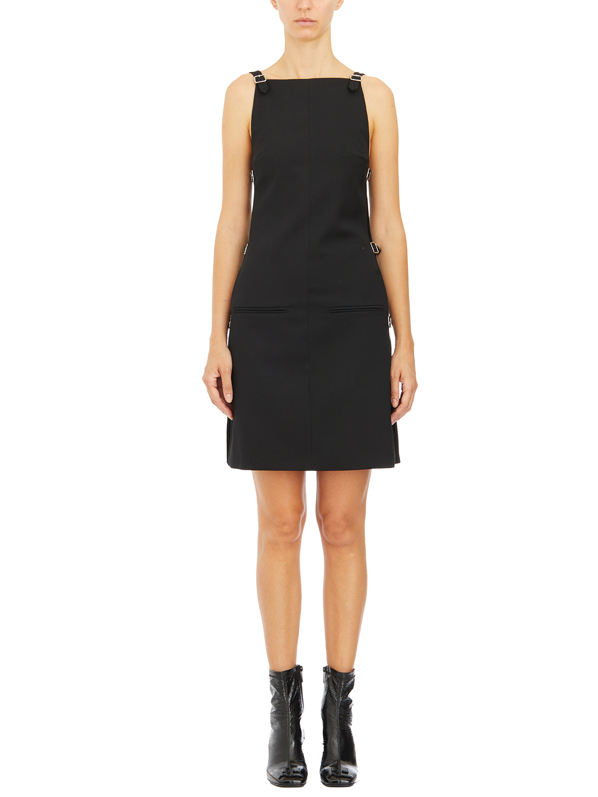 COURREGÈS Elegant Mini Wool Dress with Side Buckles