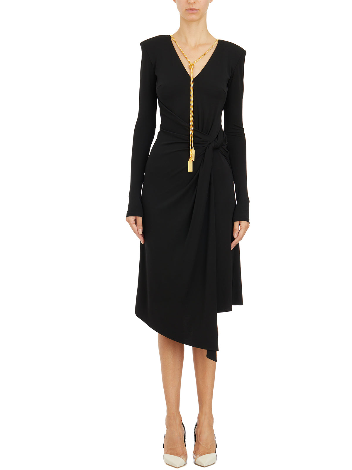 ELISABETTA FRANCHI Draped Neckline Mini Suit with Necklace