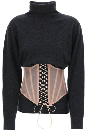 DILARA FINDIKOGLU Cinch-Waist Wool and Cashmere Sweater with Corset Detail - Relaxed Fit