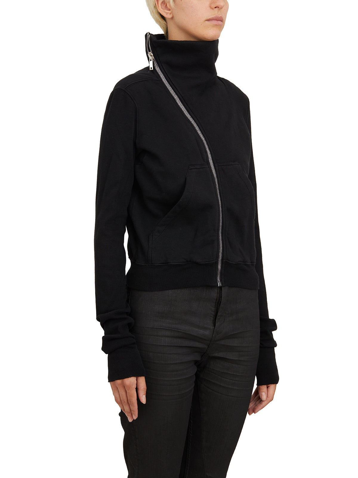 RICK OWENS Asymmetrical Zip High Neck Slim Sweatshirt