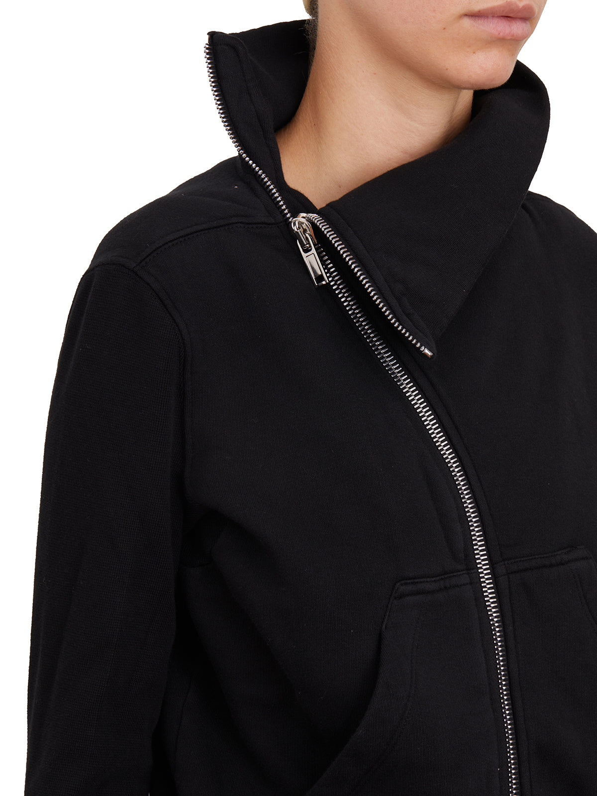 RICK OWENS Asymmetrical Zip High Neck Slim Sweatshirt