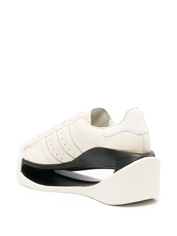 Y-3 Cream White and Black Leather Sneakers with Signature Monofilament Detail for Women