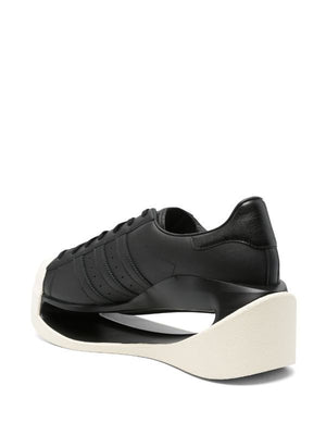 Y-3 Men's Black Leather Sneakers with Contrasting Toecap and Logo Detail