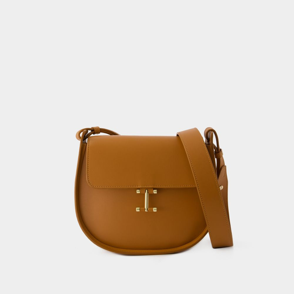 INES DE LA FRESSANGE Sleek and Timeless Senda Shoulder Handbag in Camel Leather