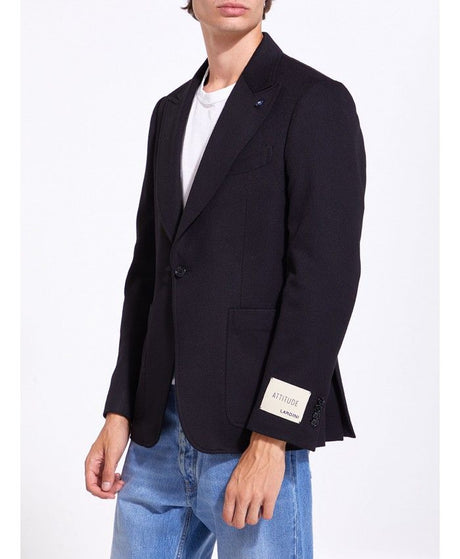 Áo Jacket Lông Cừu và Cashmere Nam màu Đen | Cổ Điển, Trang Trí Bằng Cài Cúc | Cỡ 50