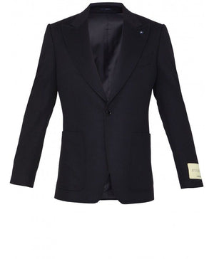 LARDINI Men's Wool Cashmere Jacket in Black | Peaked Lapels, Brooch Detail | Size 50