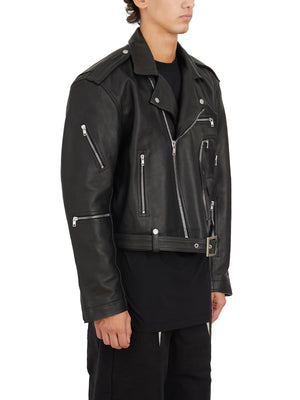 RICK OWENS Cropped Leather Jacket with Buttoned Shoulders - Men's Outerwear