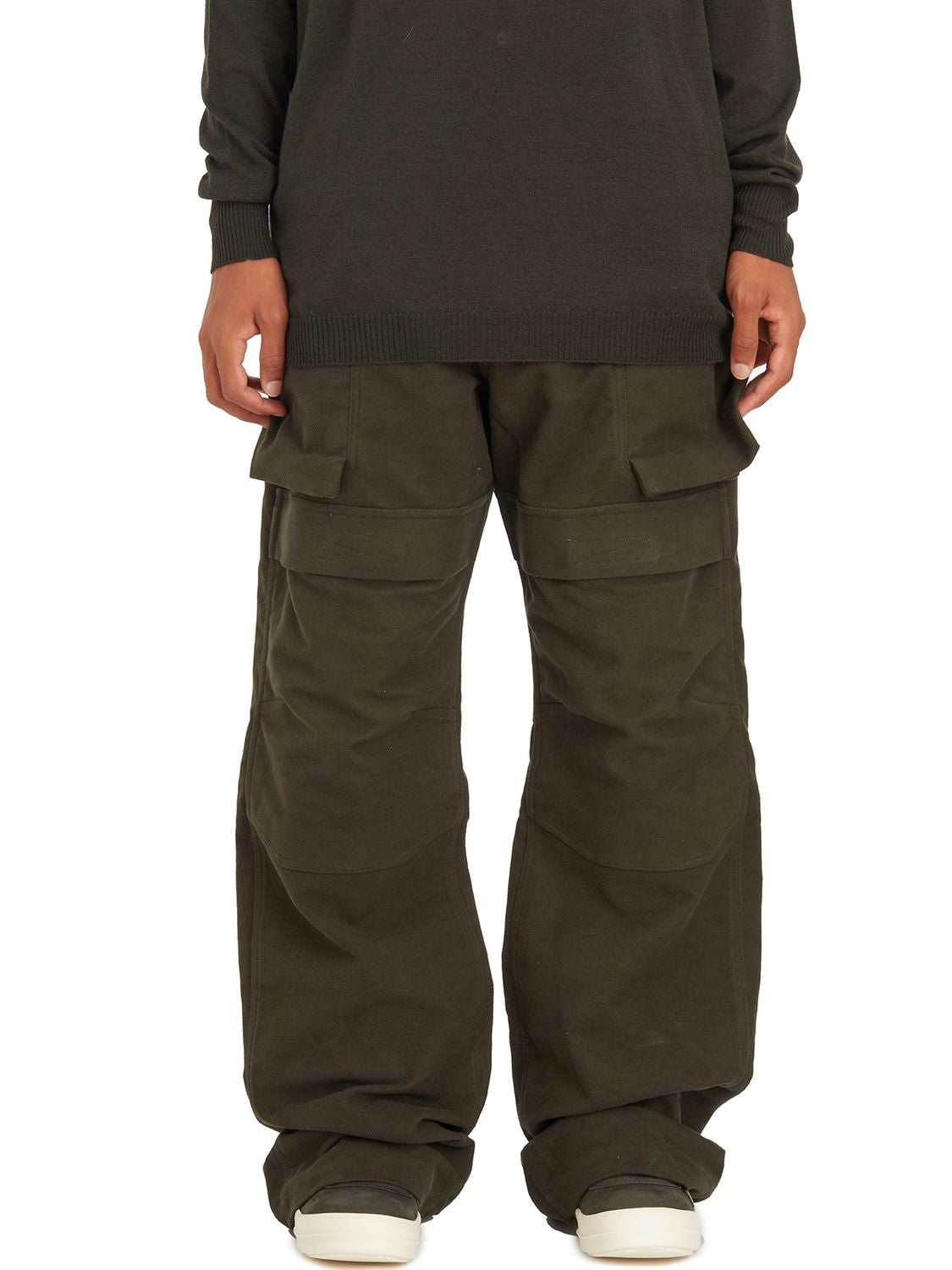 RICK OWENS Urban Forest Green Cargo Pants with Wide Fit & Low Crotch, Size 31