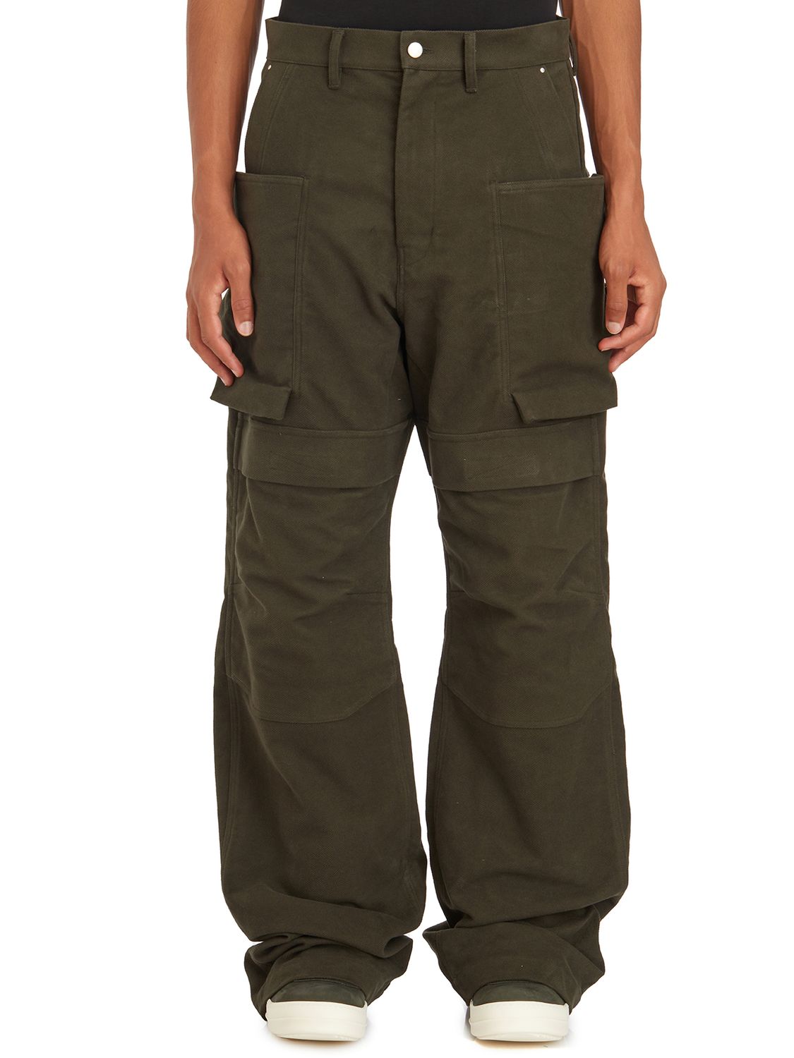 RICK OWENS Urban Forest Green Cargo Pants with Wide Fit & Low Crotch, Size 31