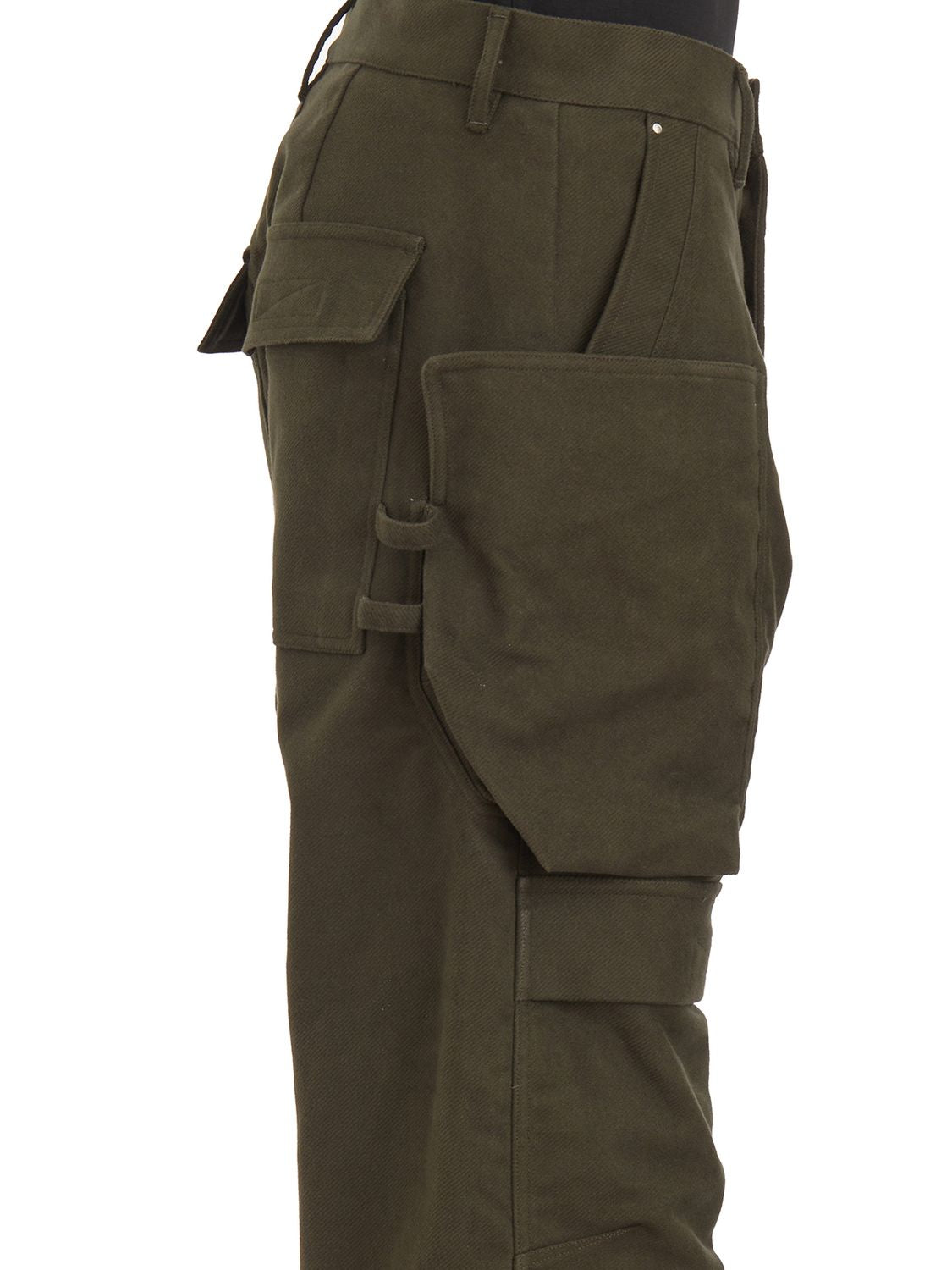 RICK OWENS Urban Forest Green Cargo Pants with Wide Fit & Low Crotch, Size 31