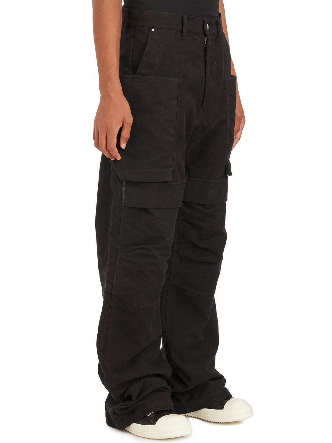 RICK OWENS Modern Cargo Black Trousers with Wide Fit