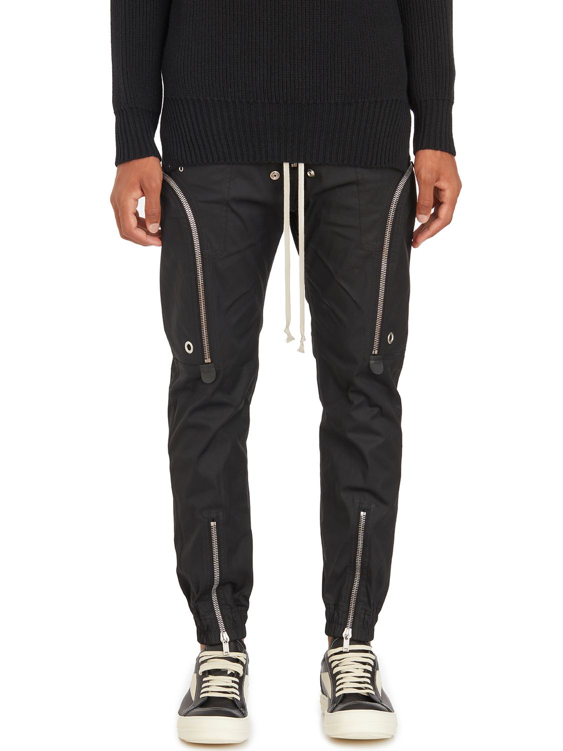 RICK OWENS Urban Luxe Black Cargo Trousers with Leather Accents - Size 48