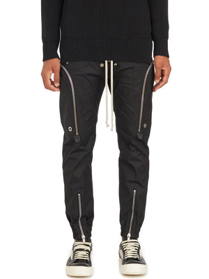 RICK OWENS Urban Luxe Black Cargo Trousers with Leather Accents - Size 48