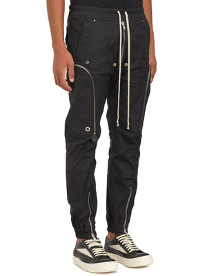 RICK OWENS Urban Luxe Black Cargo Trousers with Leather Accents - Size 48