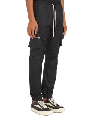 RICK OWENS Mastodon Cargo Drawstring Trousers in Black