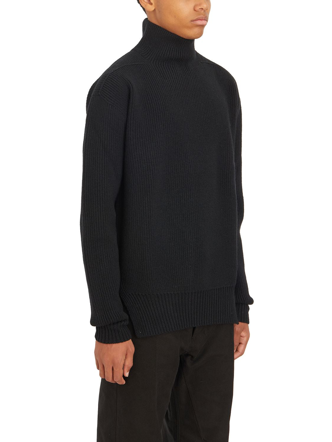 RICK OWENS Men's Fisherman Tabard Turtleneck Sweater in Black