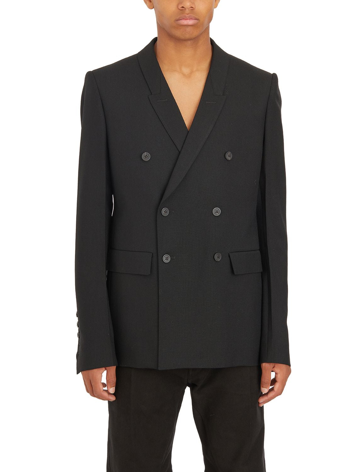 RICK OWENS Men's Double-Breasted Wool Jacket in Black