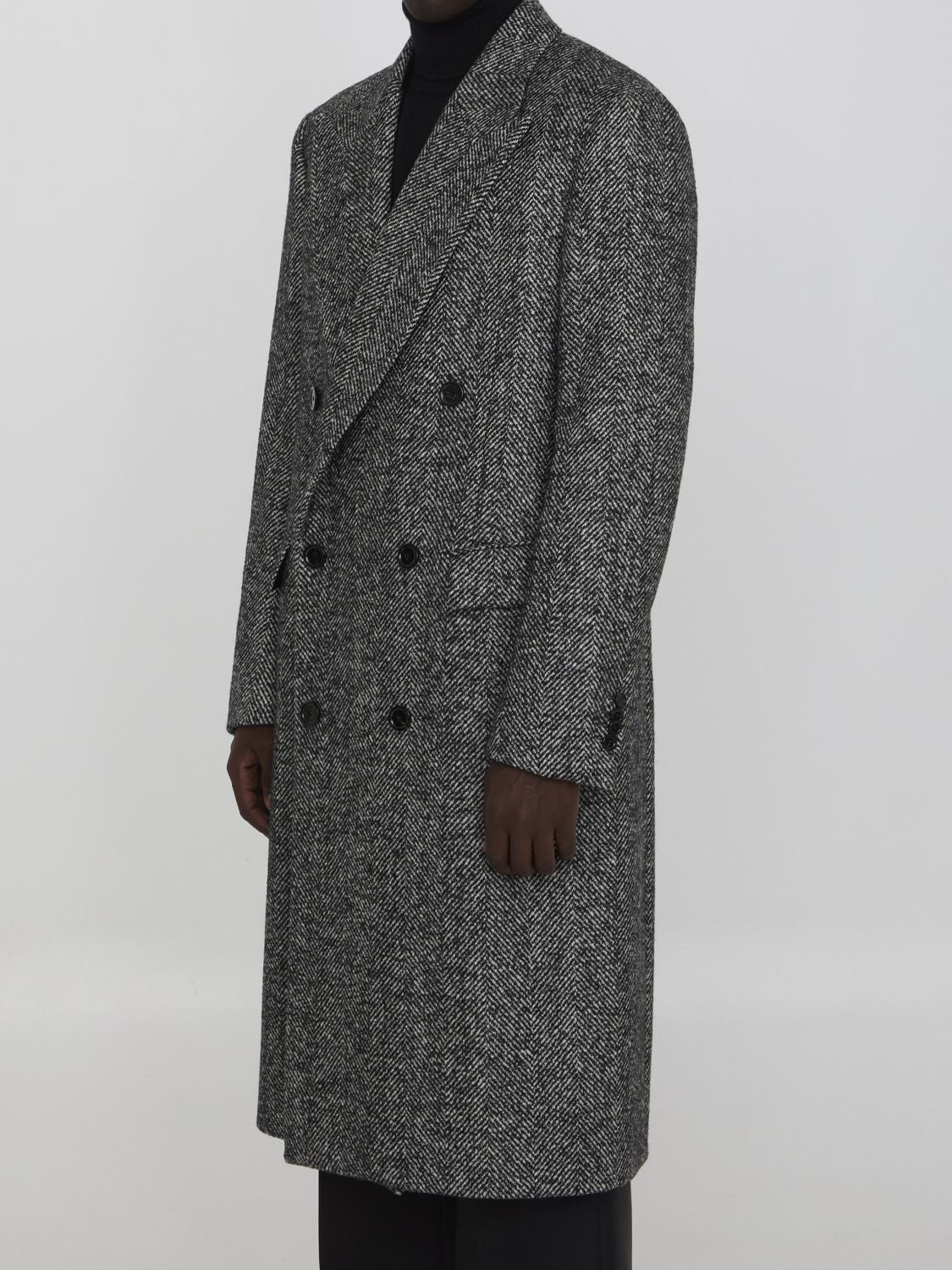 LARDINI Oversized Herringbone Long Jacket