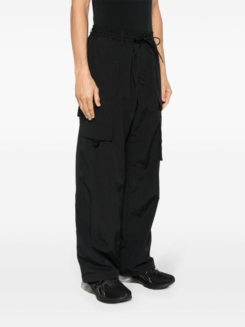 Y-3 Men's Black Crinkle Nylon Pants for SS24