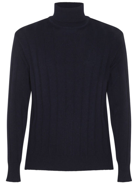 LARDINI Men's Roll Neck Wool Sweater - Midnight Blue