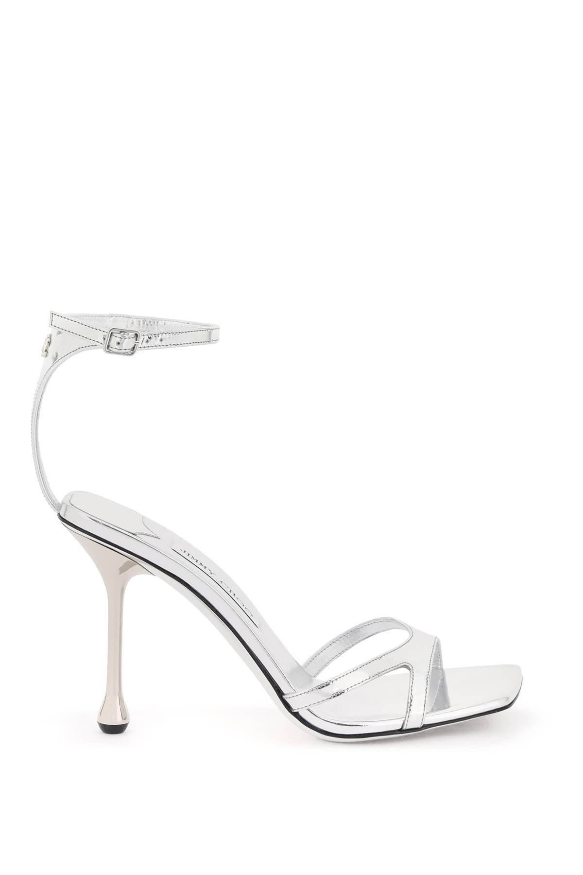 JIMMY CHOO Square Toe Metallic Leather Sandal for Women