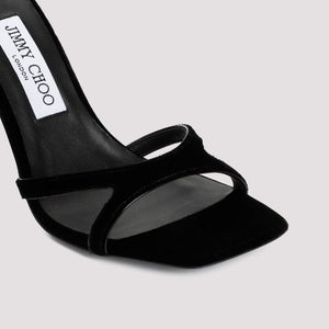 JIMMY CHOO Black Velvet and Leather Sandals for Women - High Heel Sandals for SS24