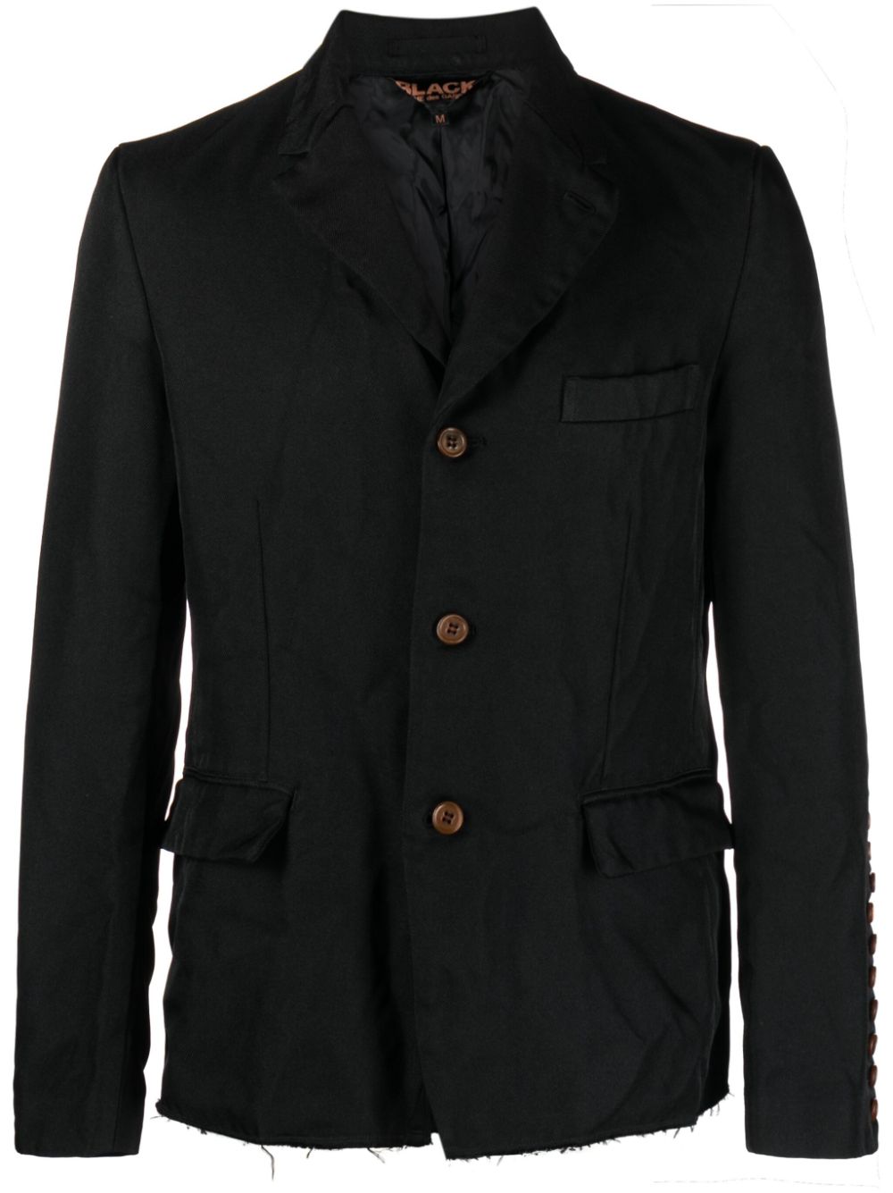 Áo blazer nam tay dài cổ tàu vải rách gai màu đen FW23