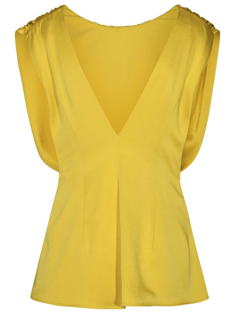 JIL SANDER Green-Yellow Back Slit Gathered Top for Women