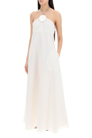 JIL SANDER Elegant White Maxi Dress with Integrated Necklace for Women, SS24 Collection