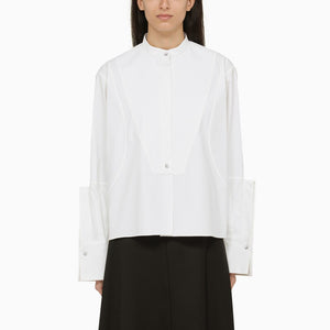 JIL SANDER Elegant White Cotton Shirt with Mandarin Collar and Sleeve Details for Women