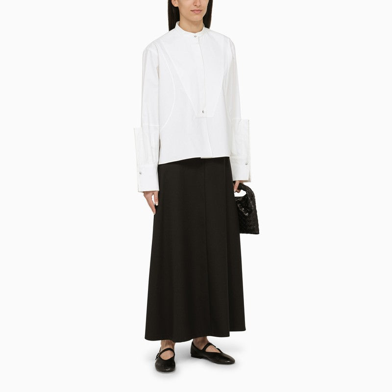 JIL SANDER Elegant White Cotton Shirt with Mandarin Collar and Sleeve Details for Women