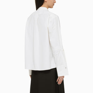 JIL SANDER Elegant White Cotton Shirt with Mandarin Collar and Sleeve Details for Women