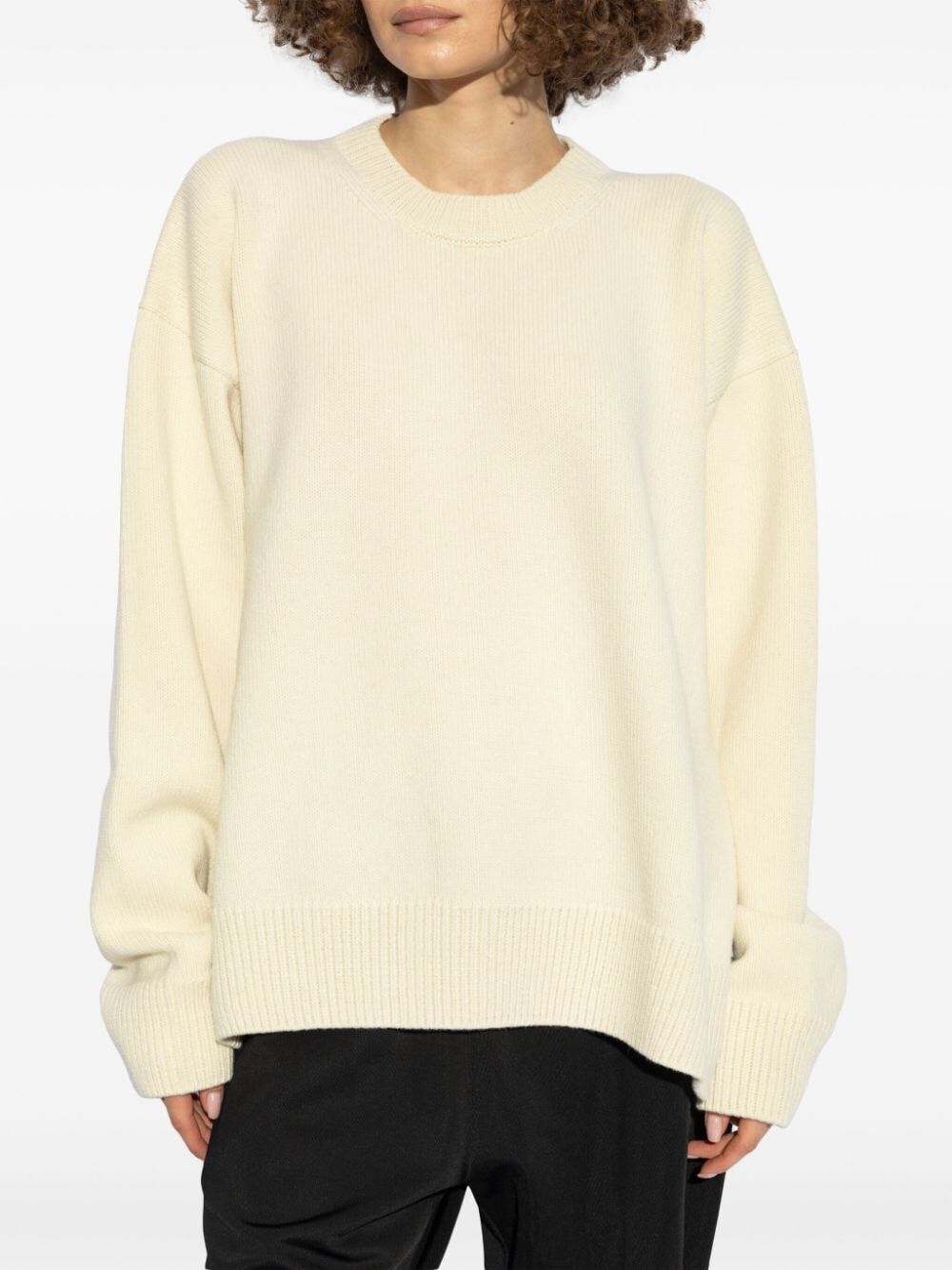 JIL SANDER Luxury Neutral Wool-Cashmere Sweater with Drop Shoulders