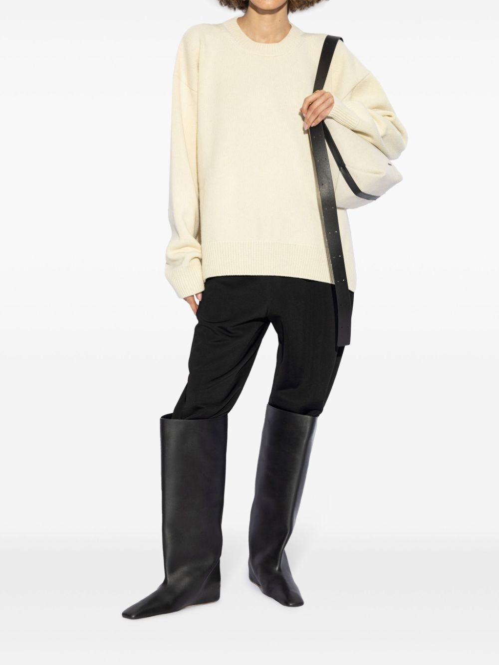 JIL SANDER Luxury Neutral Wool-Cashmere Sweater with Drop Shoulders