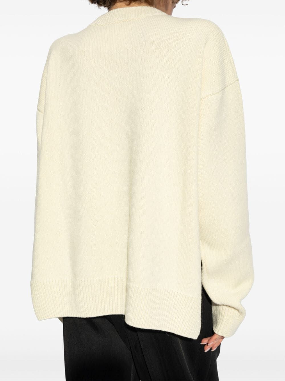 JIL SANDER Luxury Neutral Wool-Cashmere Sweater with Drop Shoulders